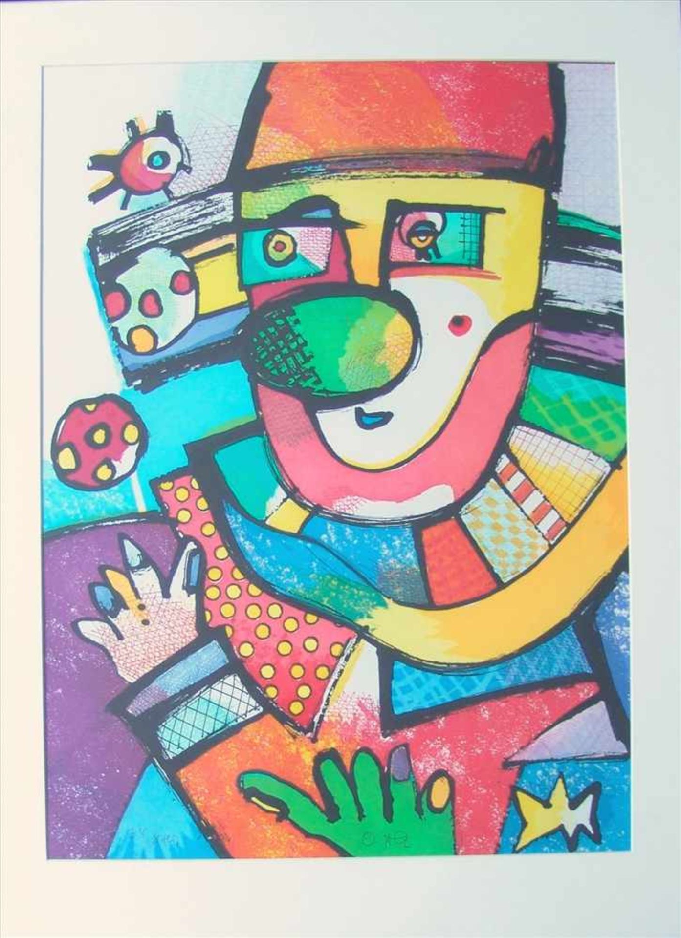 Ottmar Alt (1940), Clown, Farblithographie, handsigniert, 34/180, Passepartout, Bildausschnitt 65,