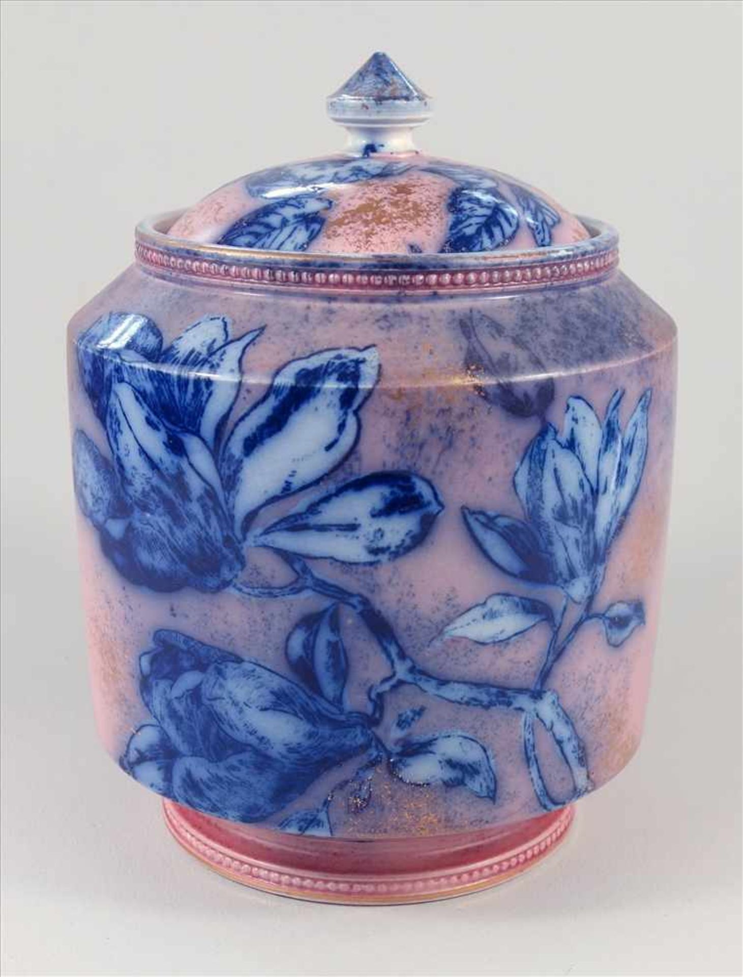 Deckeldose, Forester, England, Phoenix Art Faience, um 1880, kobaltblaue Magnolien auf