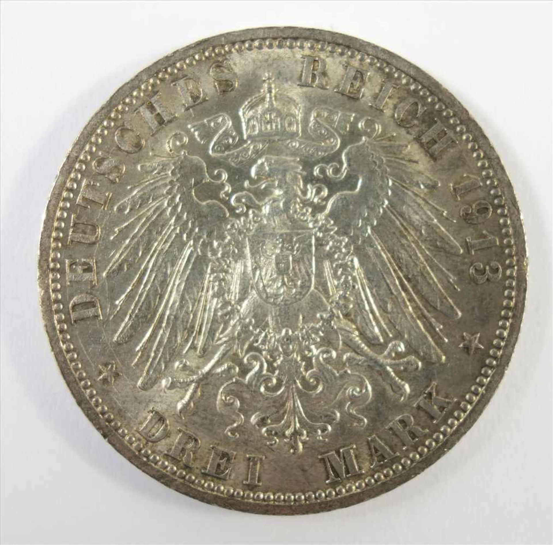 3 Mark 1913, Wilhelm II. in Uniform, Ag, ss - Image 2 of 2