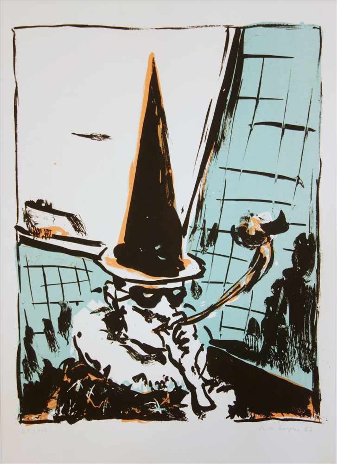Lutz Heyder (1950-2000), "Zauberer", 1987, Farblithographie, u.r. signiert/datiert, 50,5*36,3cm (