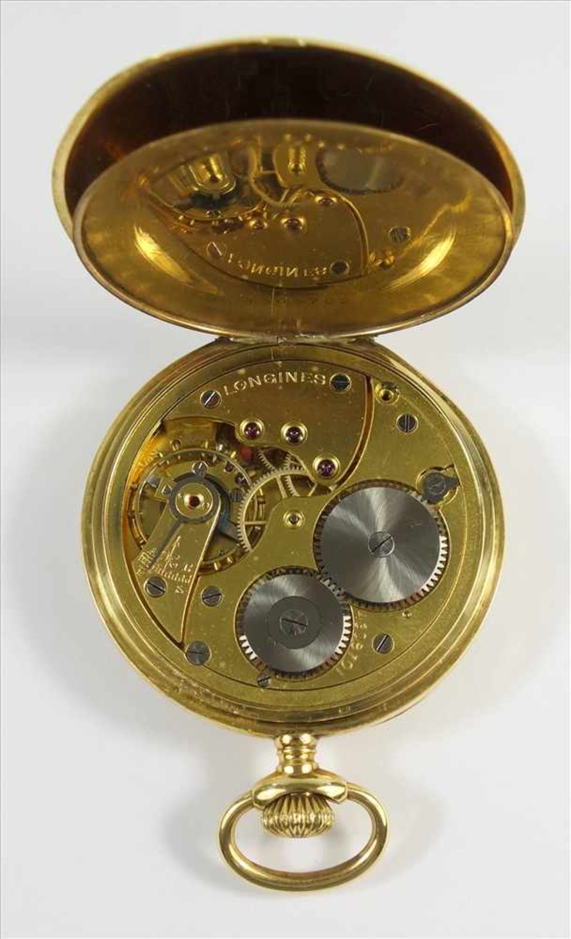 goldene Taschenuhr Longines Eberhard Milan, Schweiz, um 1910, schlichtes 750er Goldgehäuse, - Bild 2 aus 2