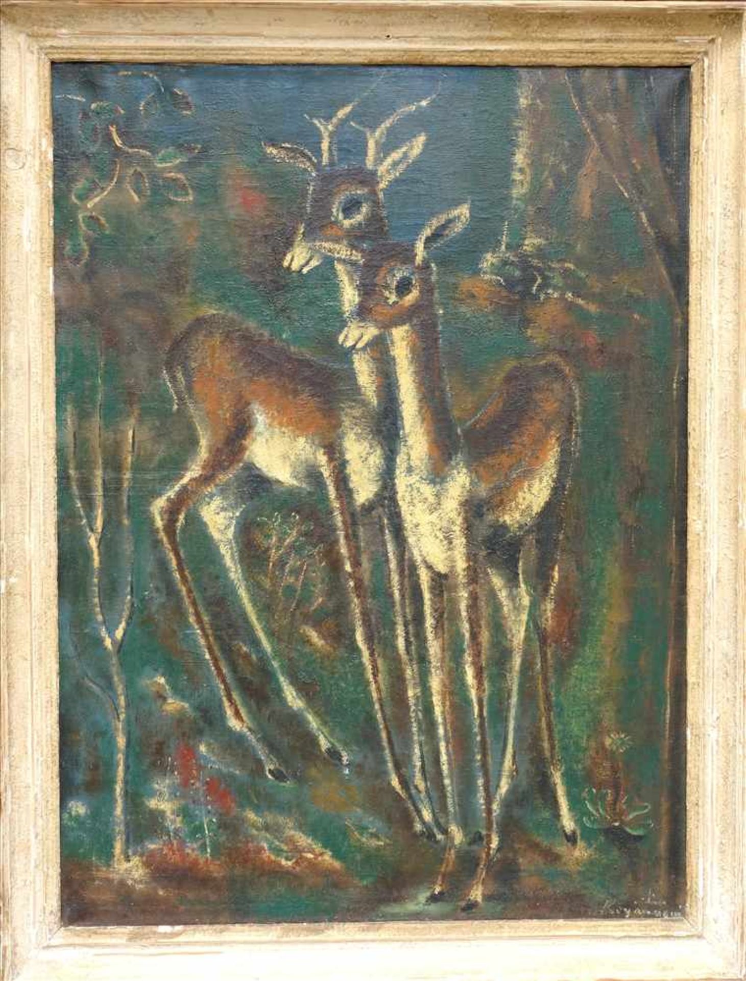 Pola Gauguin (1883-1963) attr. "Rehe", wohl 20er Jahre, Öl/Lw., unten rechts undeutlich signiert