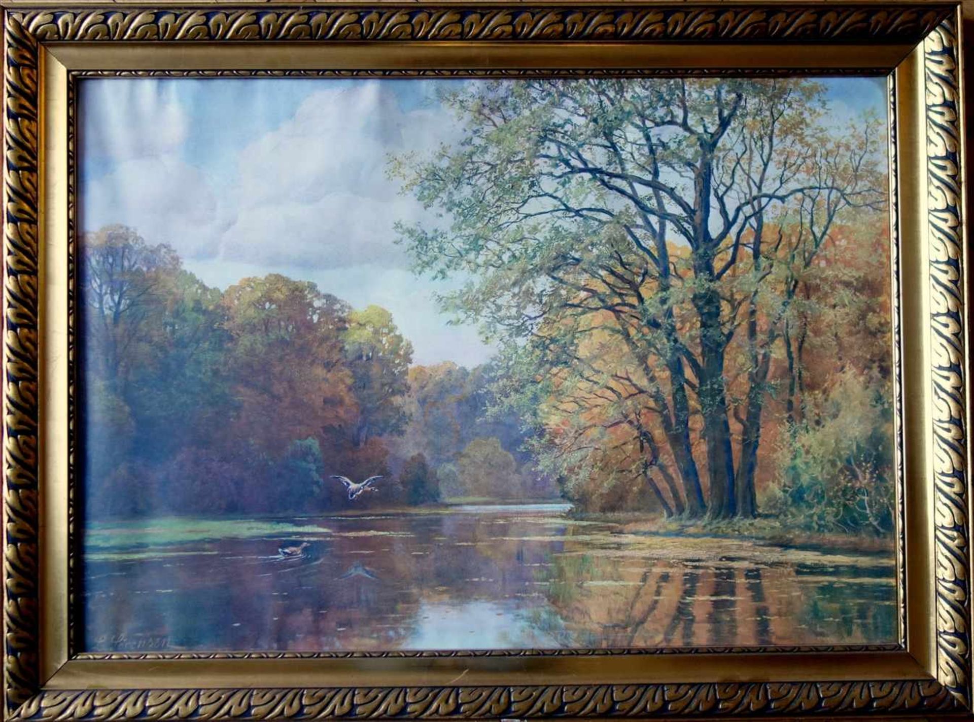 Lauritz Sörensen, "Herbstliche Flußlandschaft", 1920/30er Jahre, 1882-1968, Dänemark; farbiger