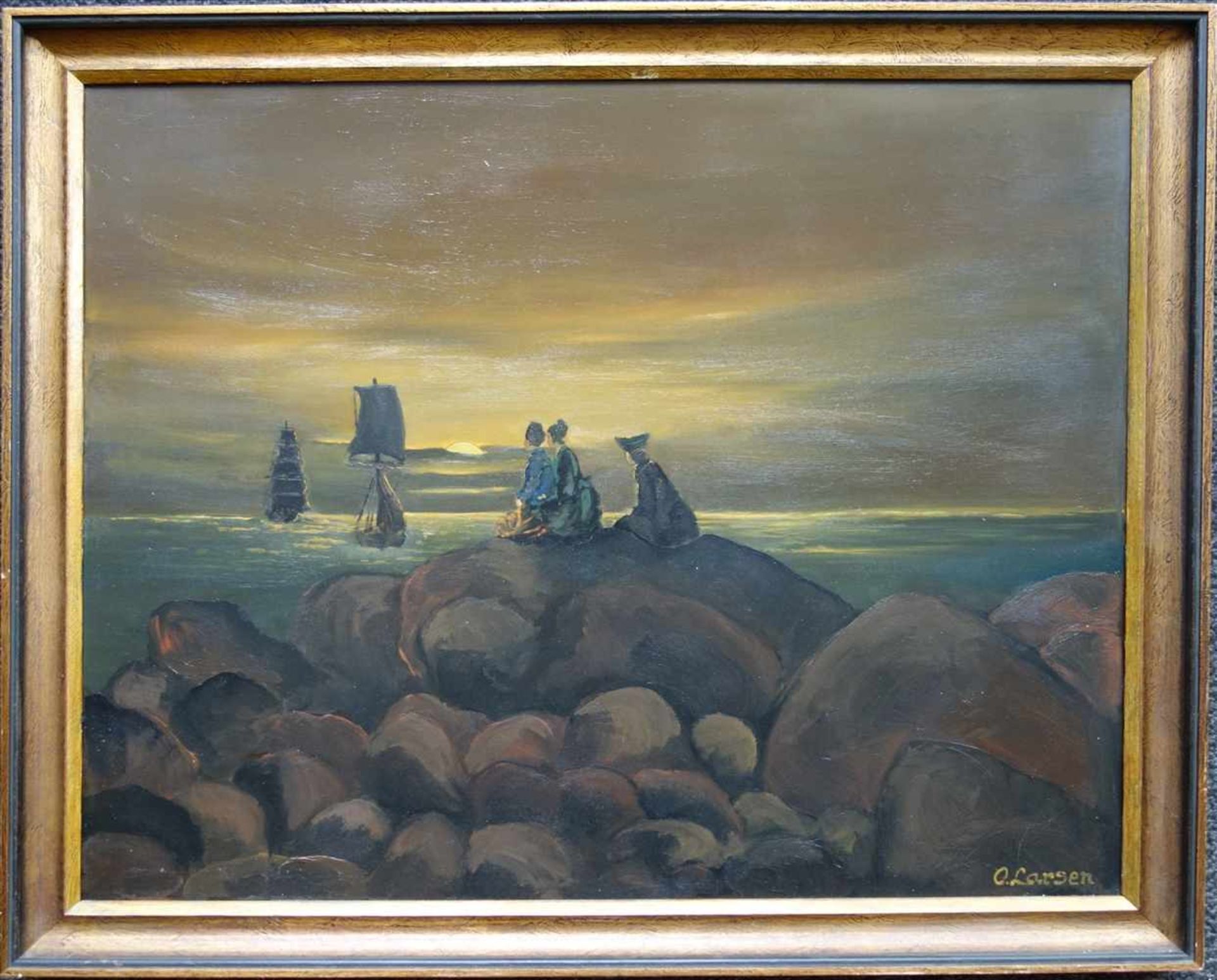 O. Larsen "Abschied", 20er Jahre, Öl/Karton, signiert u.re., 55*70cm, bronzierter Holzrahmen