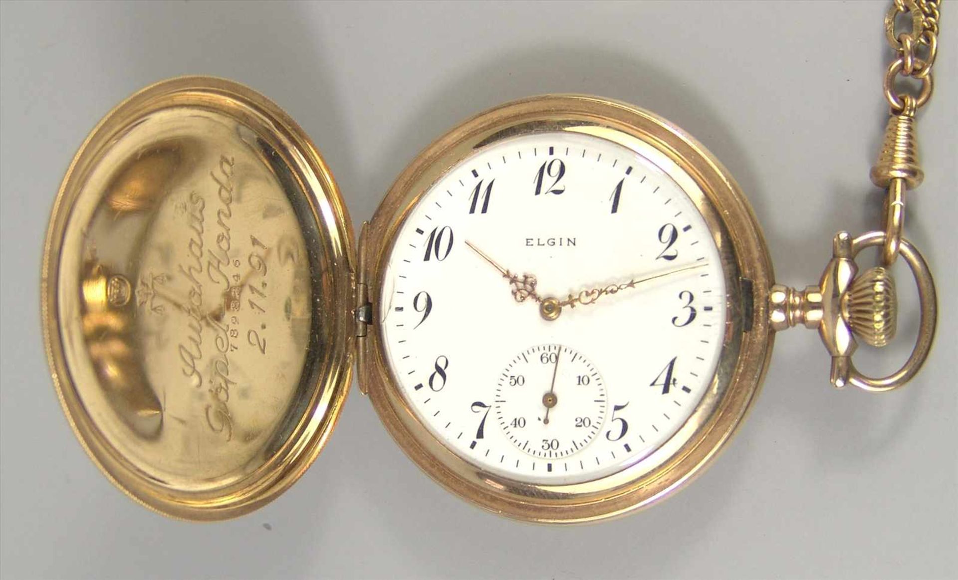 Savonette Elgin Natl. Watch&Co., USA, 20er Jahre, strahlenförmig guillochiertes Doublé-Gehäuse,