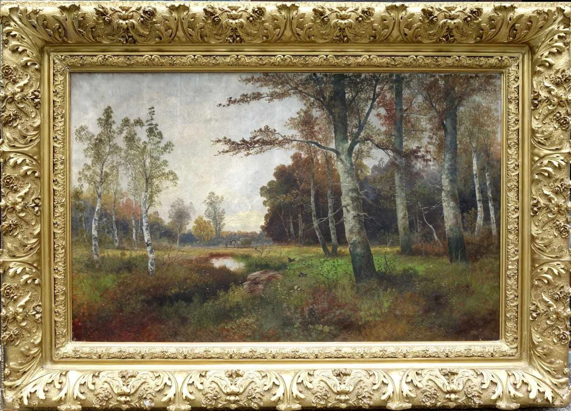 Georg Fischhoff (1859 in Wien - 1914 ebenda), Spätsommerliche Landschaft mit Birken und einem