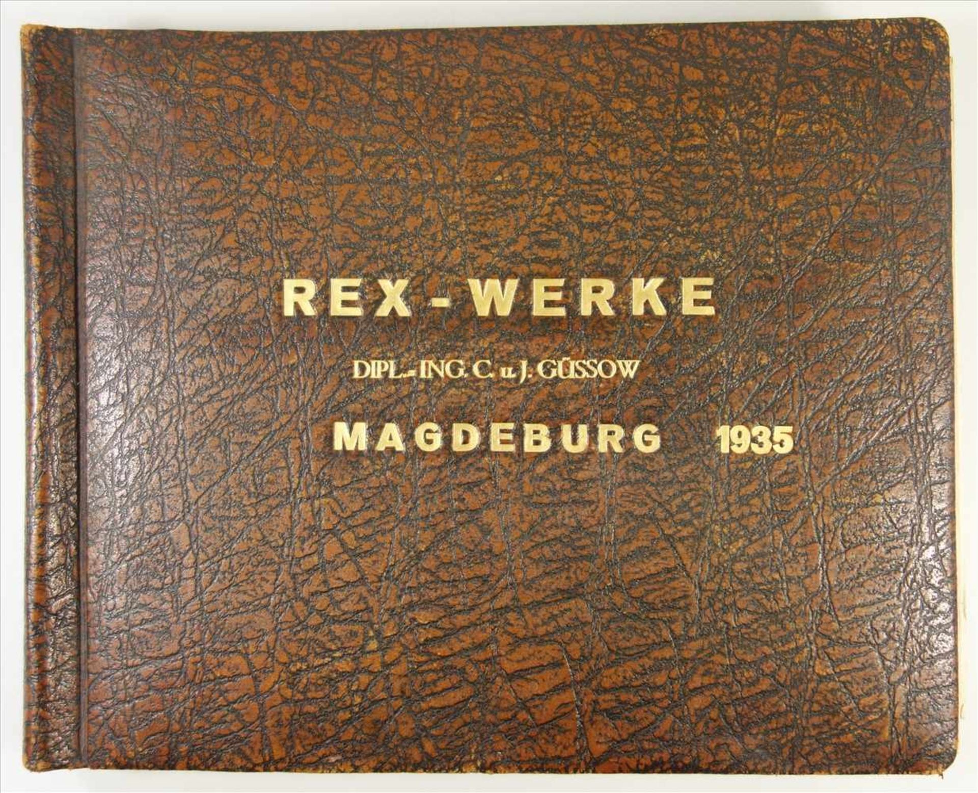Fotoalbum REX-WERKE, Magdeburg, 1935, Inhaber Dipl.-Ing. C.u.J.Güssow, 14 überw.betitelte Fotos,