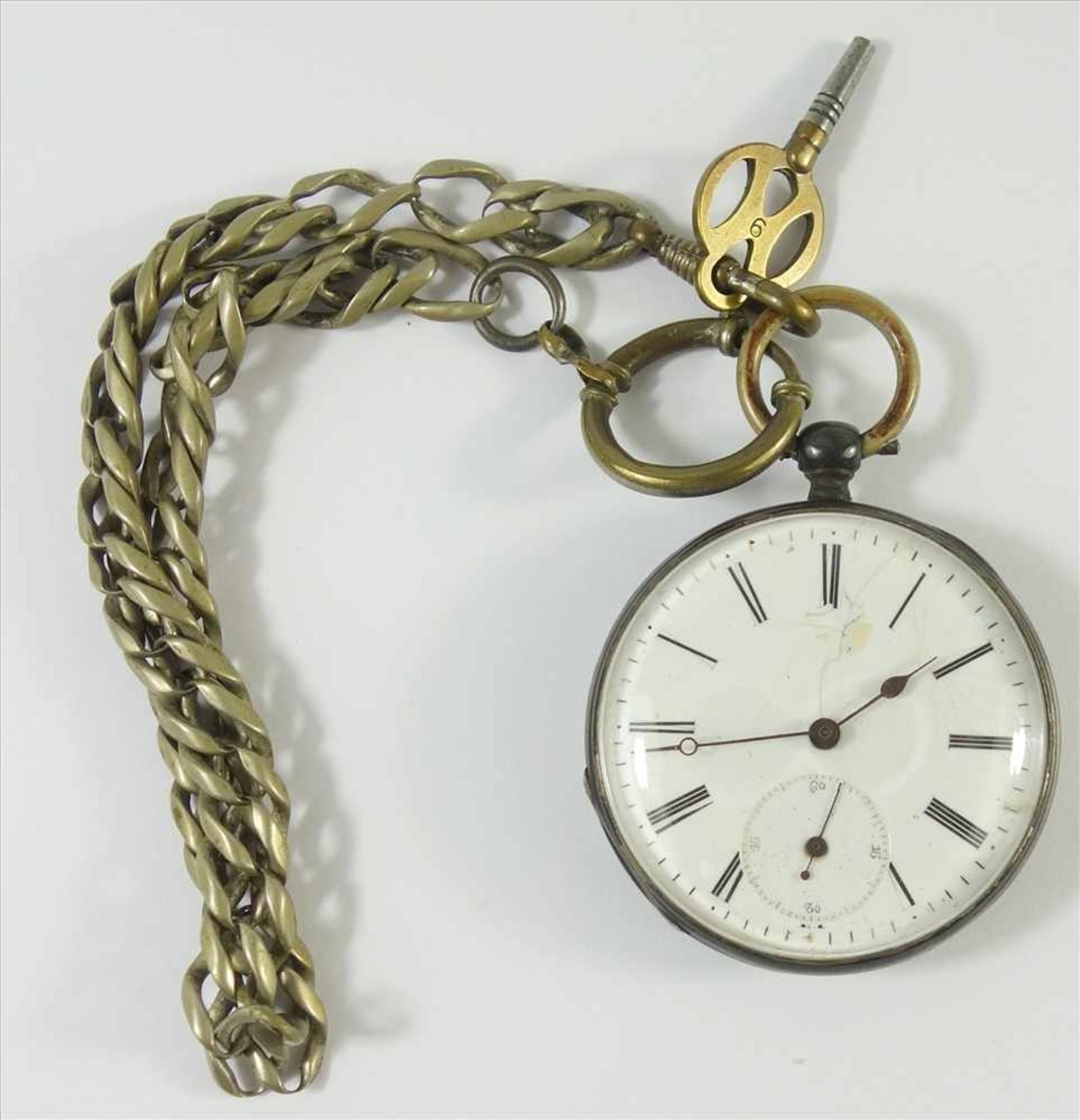 Zylinder-Taschenuhr, Silber, um 1860, Emaillezifferblatt mit römischen Ziffern, Breguet-Zeiger,