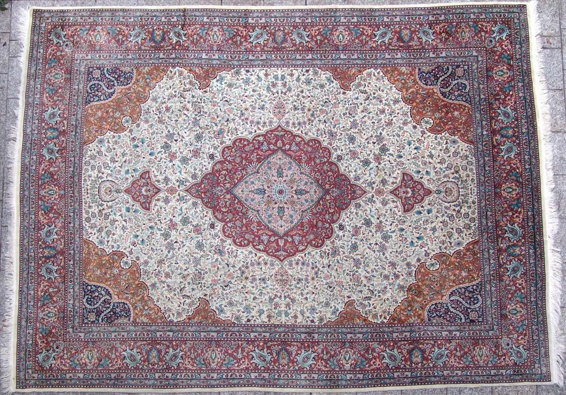 Teppich, Kaschan, handgeknüpft, Beige- Brauntöne, florales Muster, 273*364cm, ca.450.000 Knoten