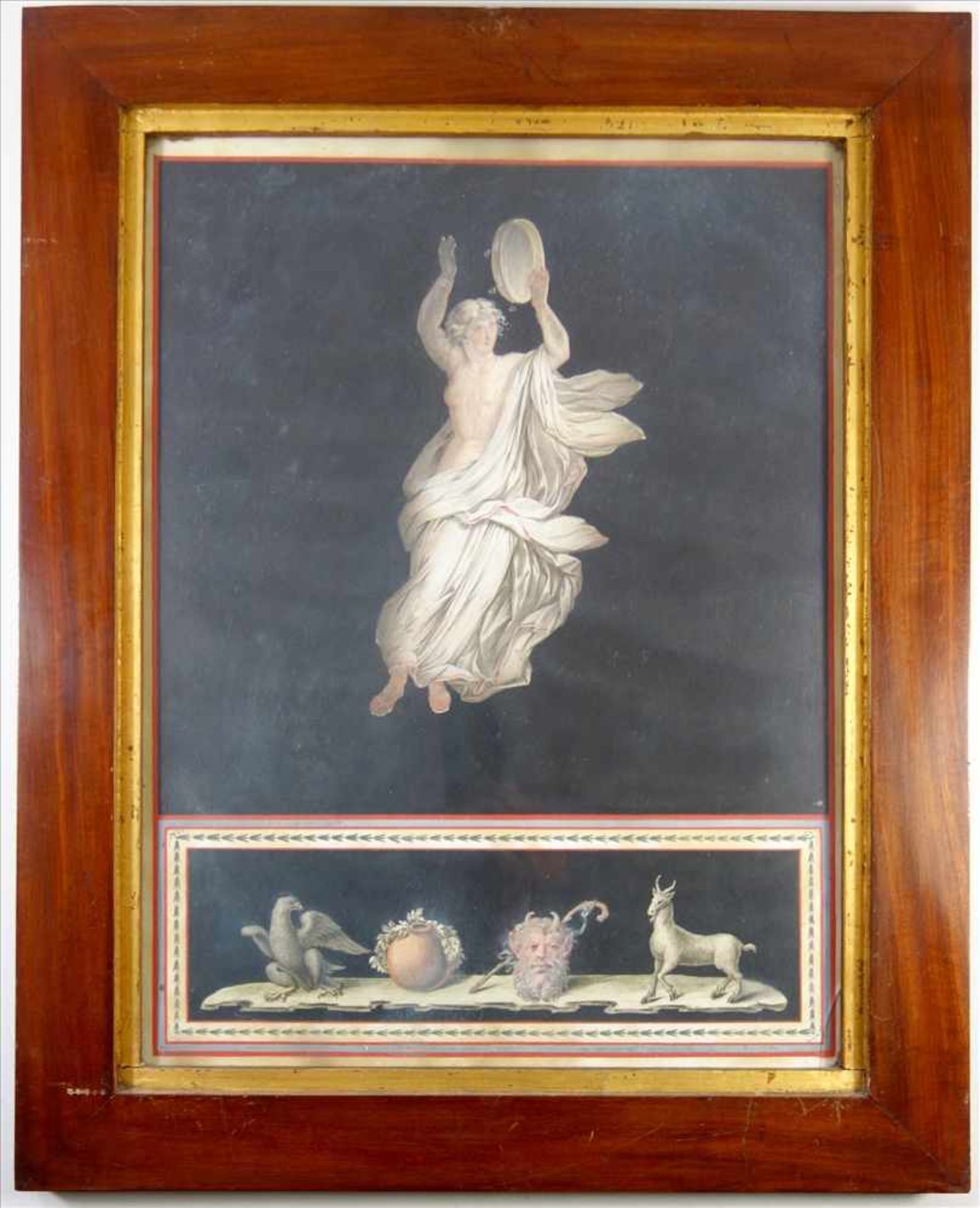 3 Gouachen nach Fresken aus der Villa des Cicero in Pompeji, um 1820, jeweils eine weibliche - Bild 2 aus 4