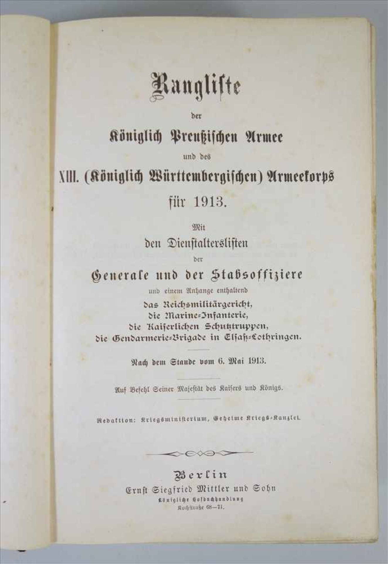Rangliste der Königlich Preußischen Armee und des XIII. (Königlich Württembergischen) Armeekorps für