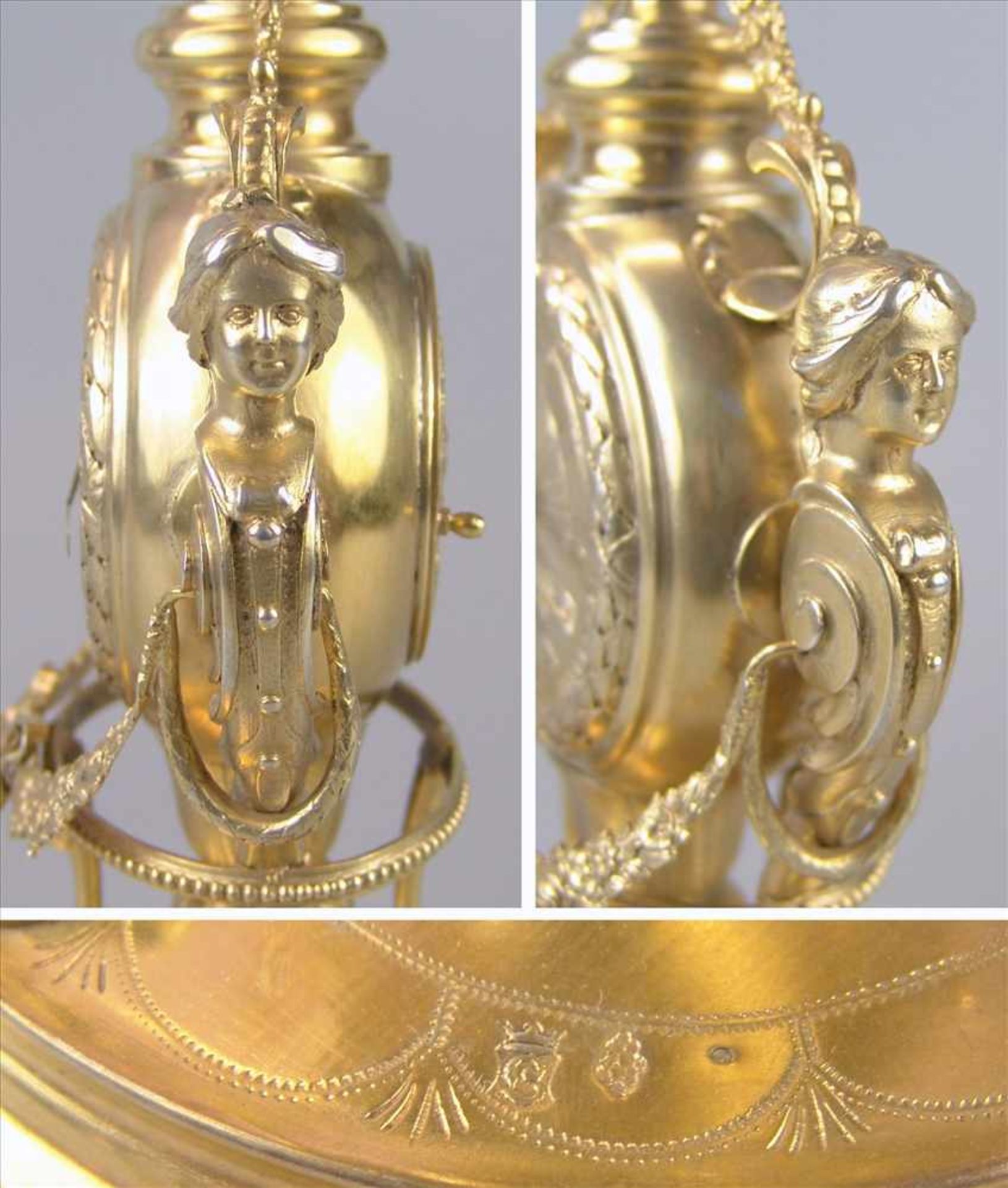 Außergewöhnliche Vermeil-Tischuhr, Frankreich, um 1900, Silber/vergoldet, runder Korpus mit - Image 3 of 4