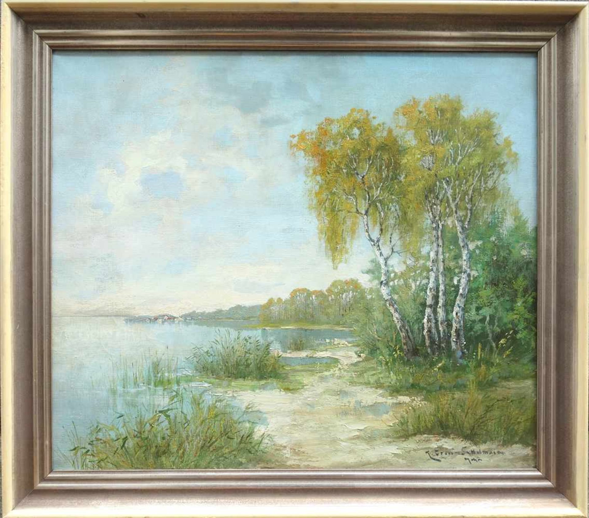 Karl Gross-Sattelmair "Birken am See", um 1900, Öl/Lwd., signiert, BH 70*60cm, Blick auf ein
