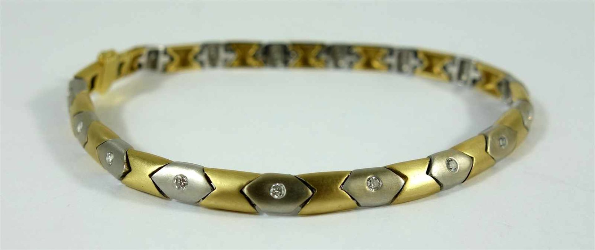 Brillant- Armband, 750er Gelb- und Weißgold, Gew.13,17g, 16 Brill., total ca.0,16ct, mattiert,