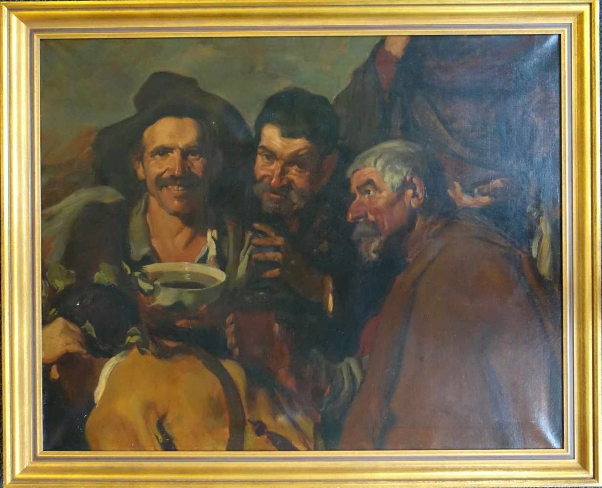 Lasque Rachos "Männer beim Gelage", 1. Hälfte 20.Jh., Öl / Lwd., unten rechts schwer leserlich - Bild 3 aus 3