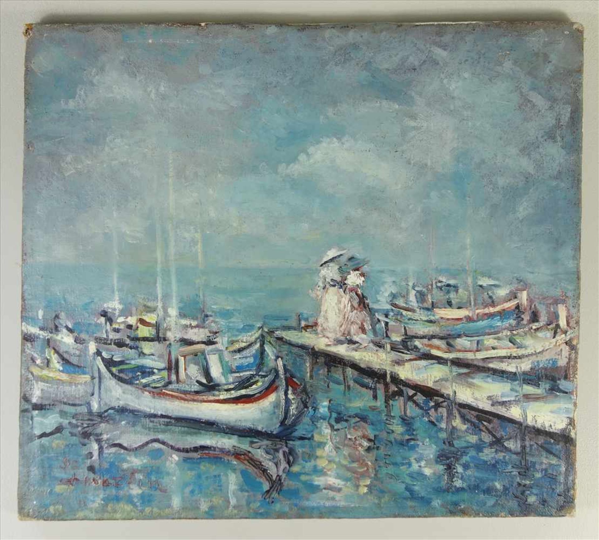 signiert Martin "Spaziergang auf dem Pier", wohl Frankreich, datiert (18)96, Öl/Lw.,