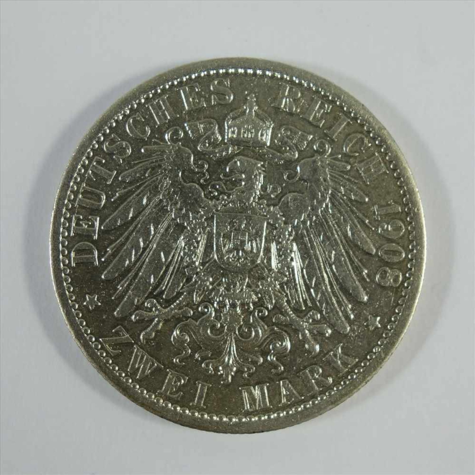 2 Mark 1908, A, Wilhelm II., Preussen, 900er Silber, Gew.ca.11,03g, ss-vz - Image 2 of 2