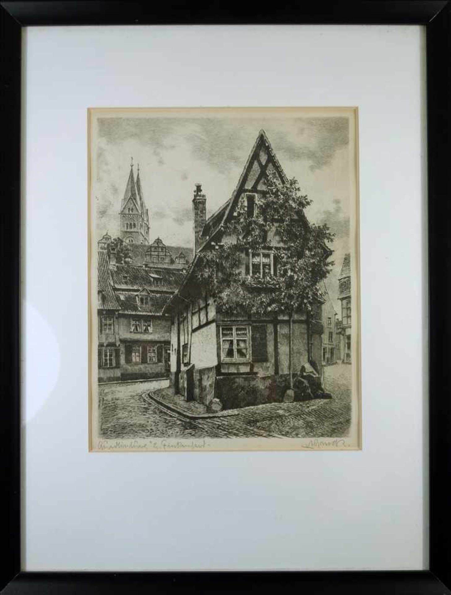 Albrecht Bruck "Quedlinburg - Finkenherd", Originalradierung, handsigniert und bezeichnet,