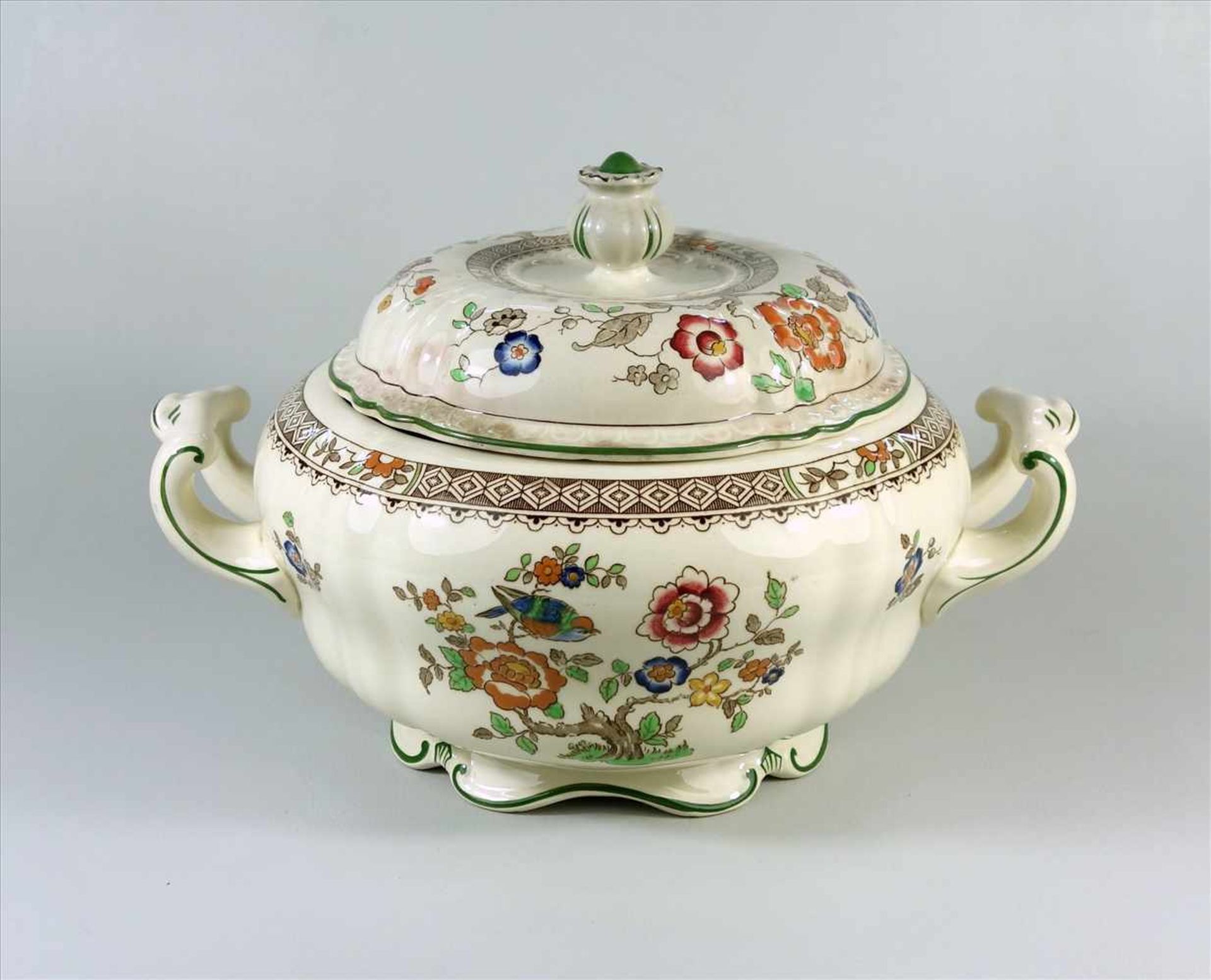 Suppenterrine, Villeroy&Boch, Nanking, elfenbeinfarben mit asiatischem Blumendekor, seitl.Handhaben,