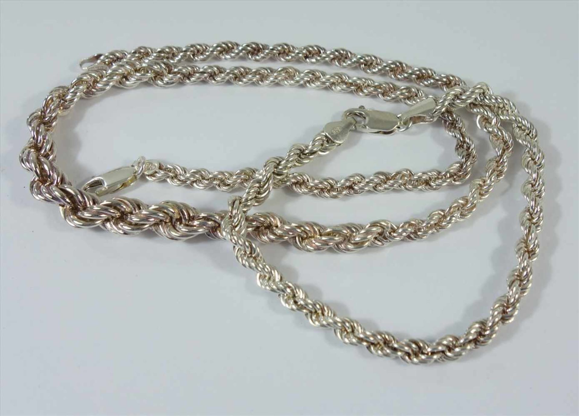 Kordelkette und Armband, 925er Silber, Gesamt-Gew.30,19g, Kette im Verlauf, L.45cm, Armband-L.20,