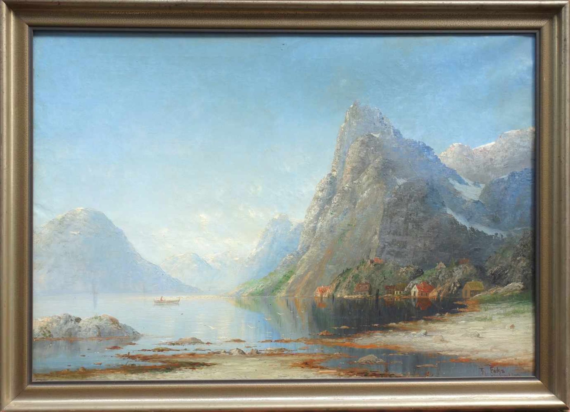 Therese Fuchs (1849-1898) "Motiv vom Nordfjord", 1893, Öl/Lw., norwegische Fjordlandschaft mit