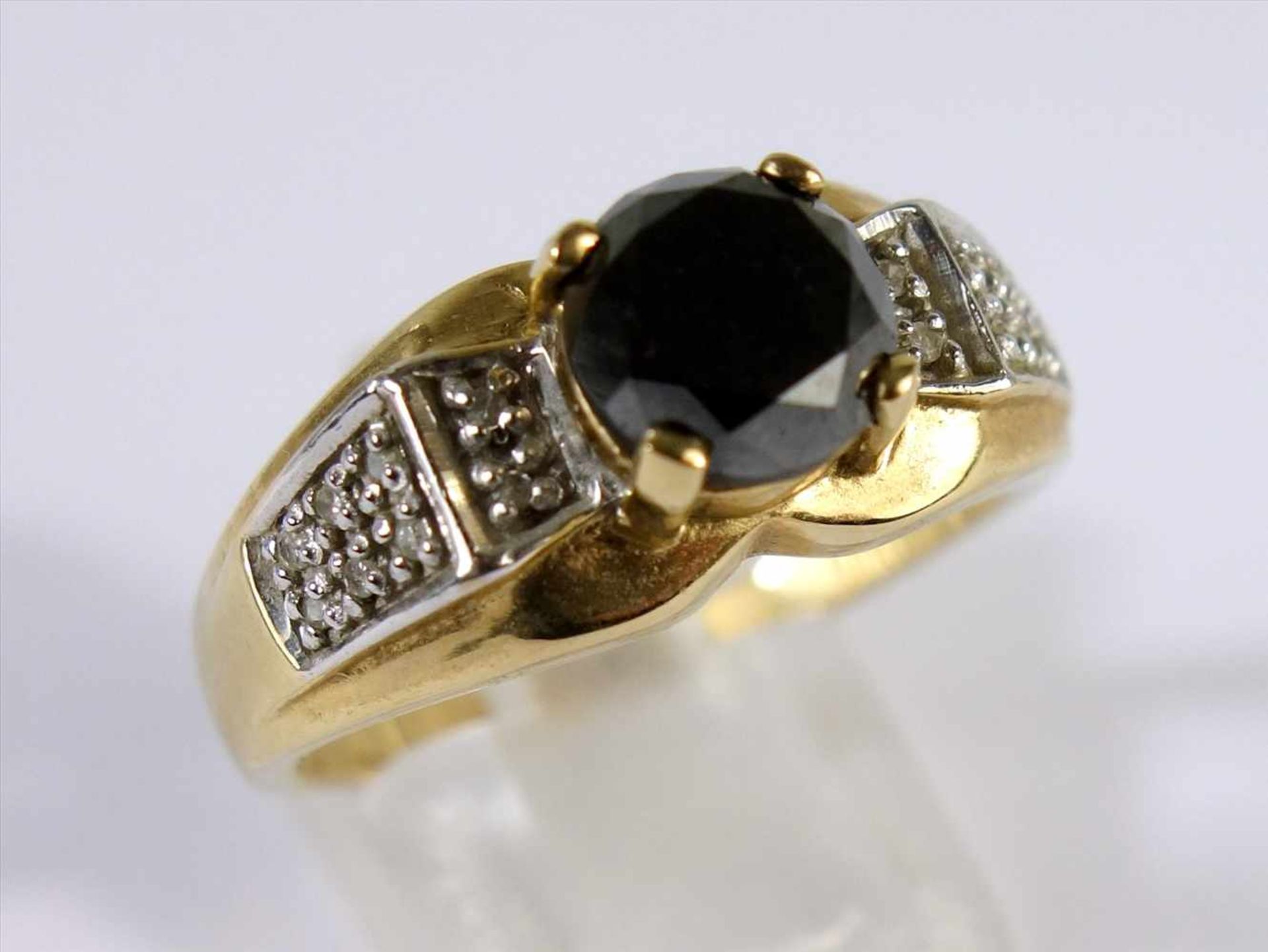Schwarzer Diamant-Ring, 375er Gold, mit Echtheitszertifikat, Gesamt-Gew.5,12g, afrikanischer,