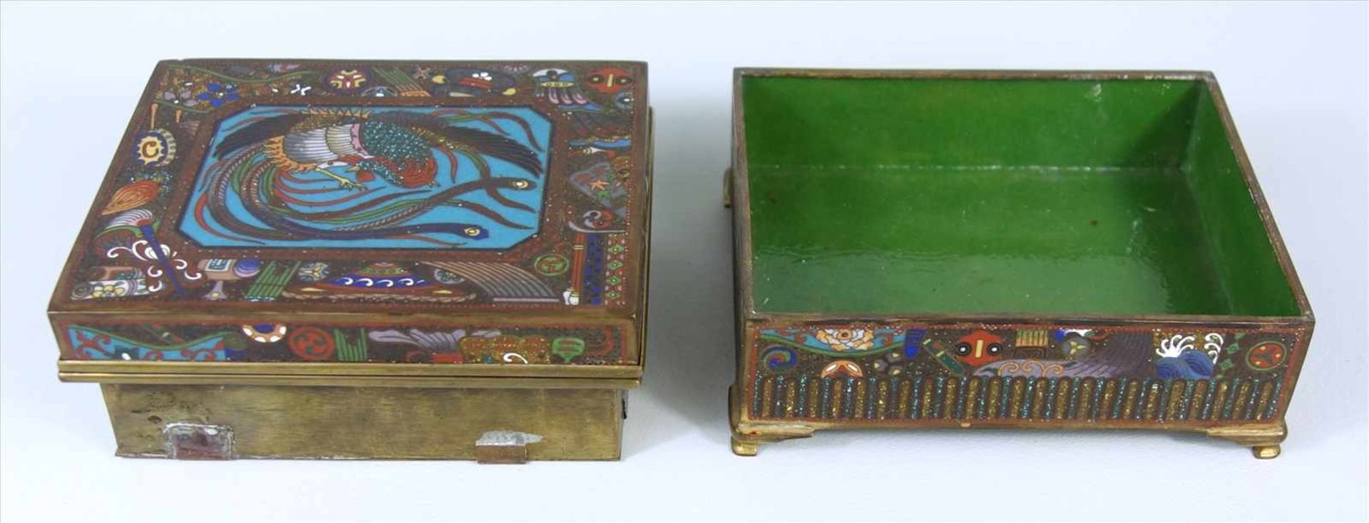 Cloisonné-Schatulle, Japan, Meji-Zeit, um 1900, rechteckige scharnierte Box, reicher Dekor in - Bild 3 aus 6