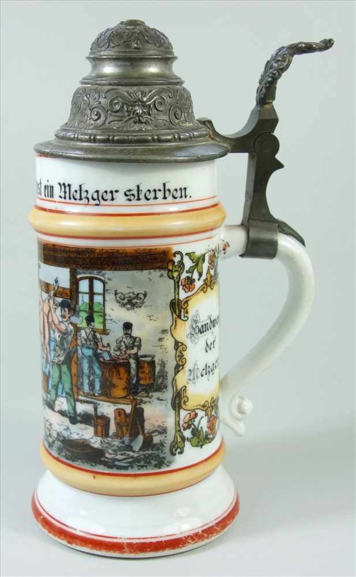 Zunft-Bierkrug des Metzger-Handwerks, um 1890, Porzellan, 1/2 Ltr., Boden mit Lithophanie ( - Bild 2 aus 4