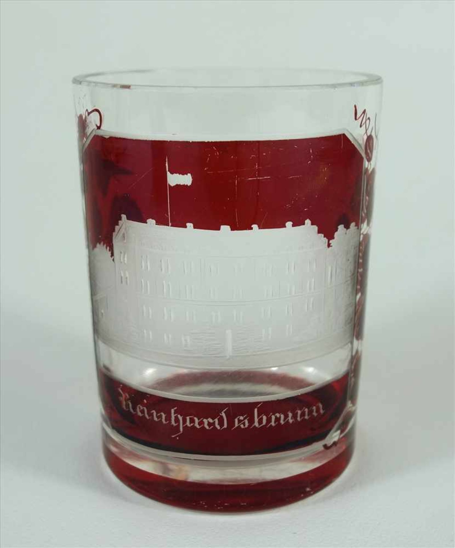 Bäderglas "Reinhardsbrunn", in Friedrichroda, Thüringen, Biedermeier, tlw. rubinrot überfangen und