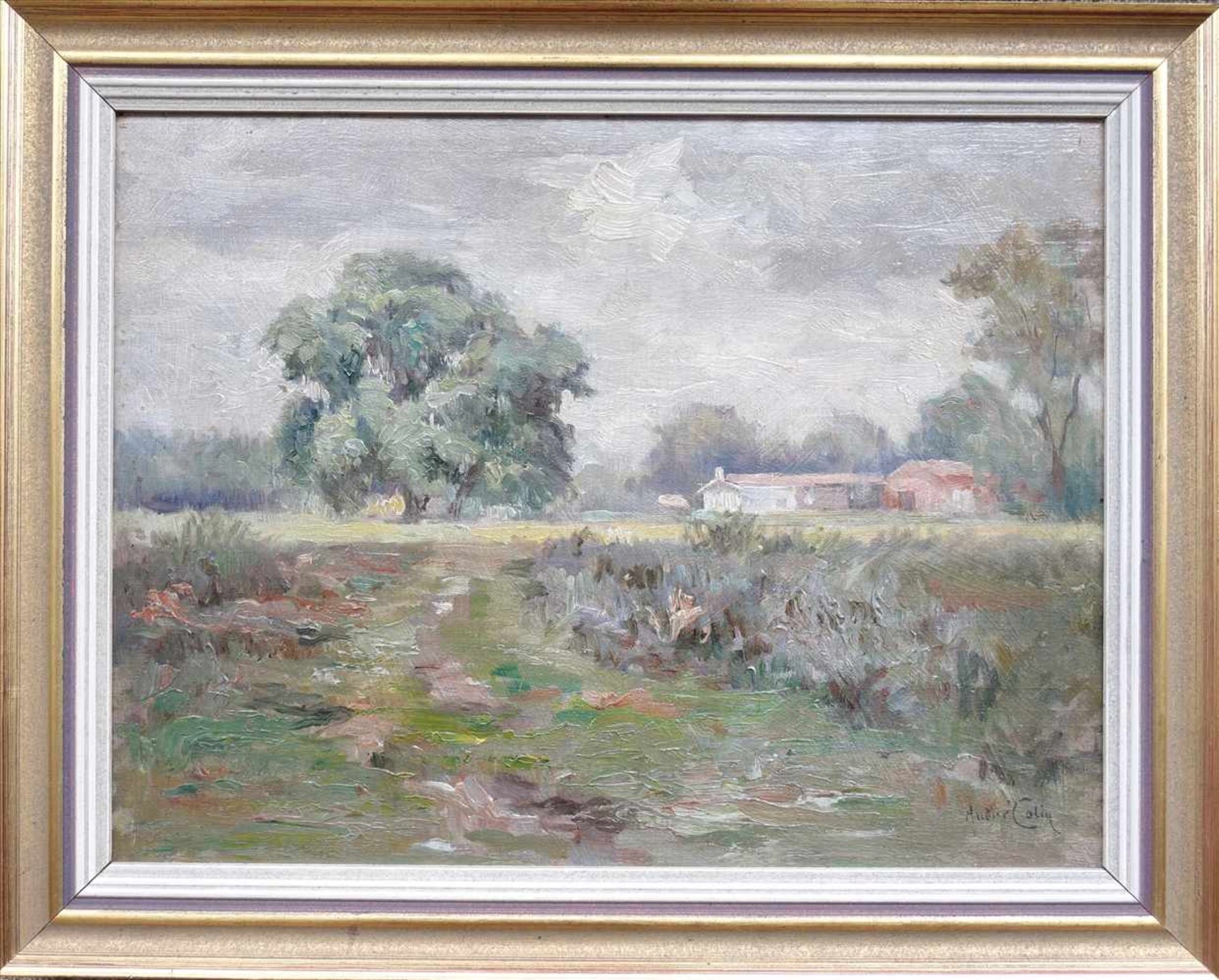 André Colin (19./20.Jh.) "Landschaft mit Häusern", Öl/Hartf., impressionistische Darstellung einer