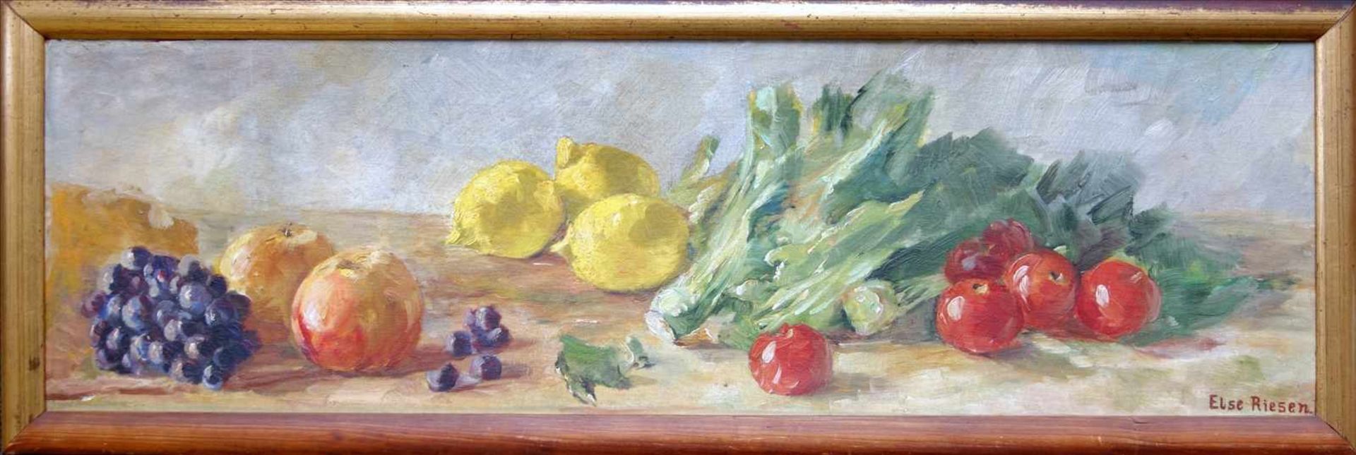 Else Riesen "Stillleben mit Früchten", Anf. 20. Jh., Öl/ Lw. auf Karton, unten rechts signiert, HB