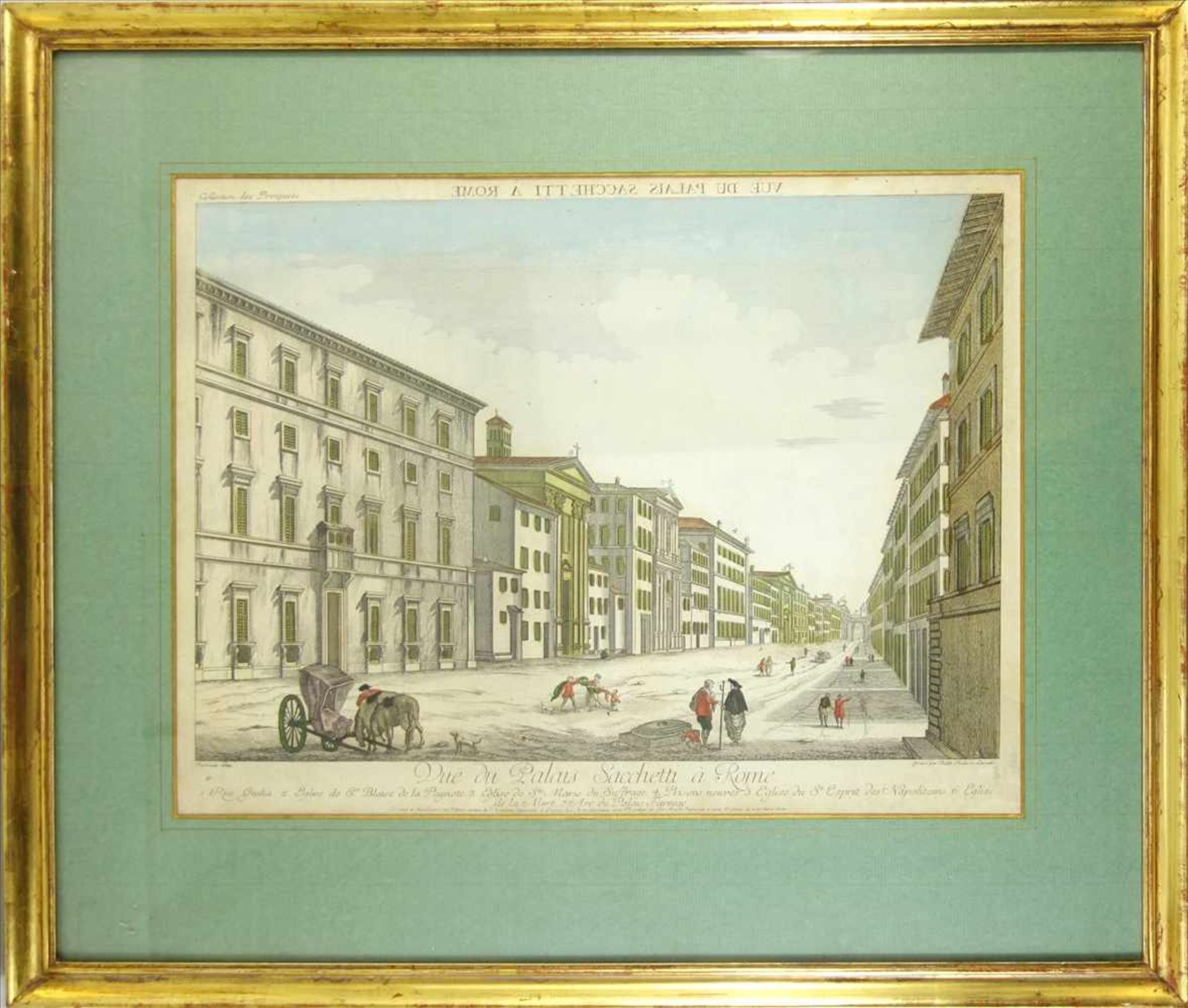 Balthazar Frederic Leitzelt, Guckkastenblatt, "Ansicht des Palazzo Sacchetti in Rom", 18. Jh.,