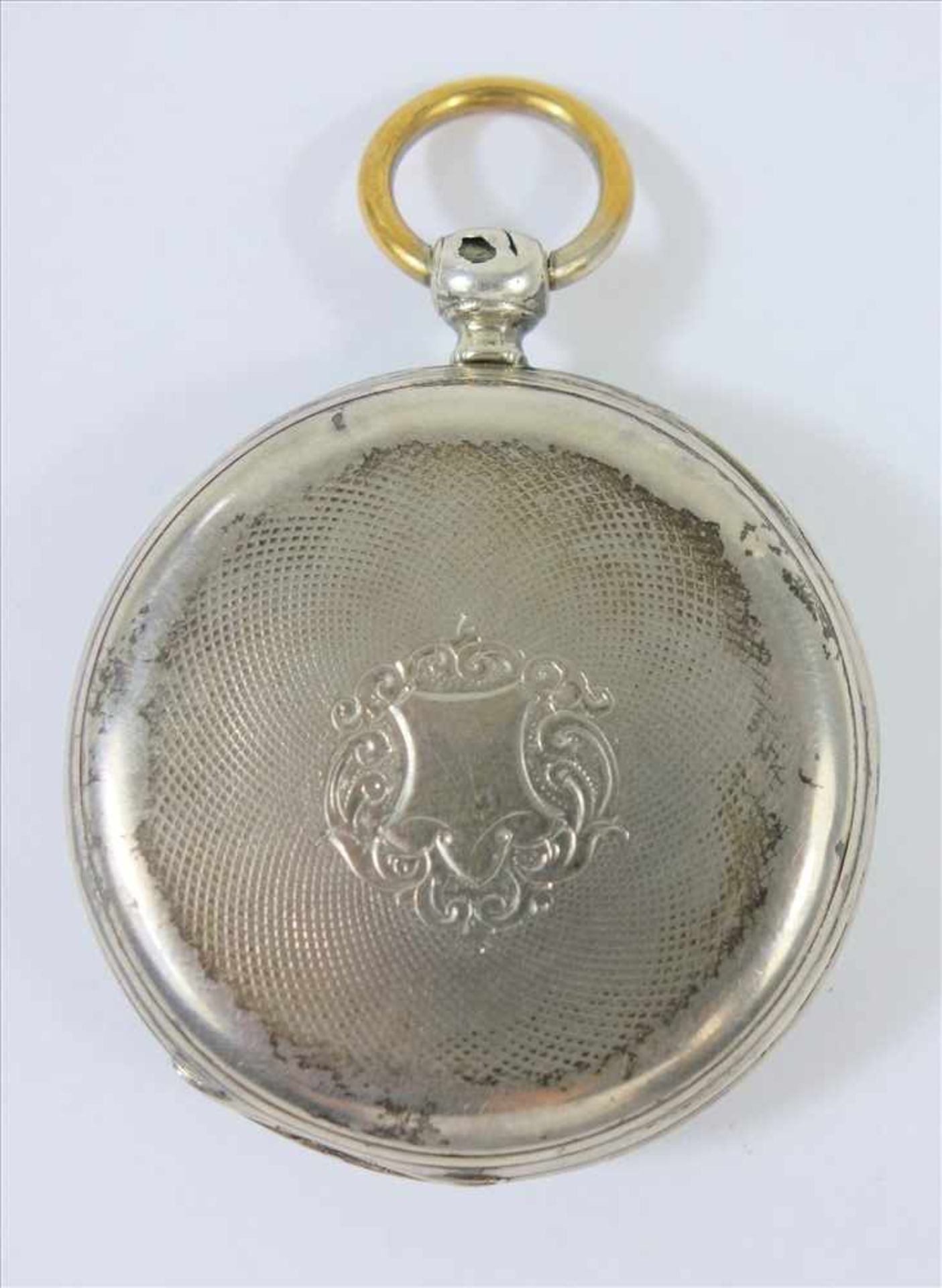 Taschenuhr mit Schlüsselaufzug, Silber, um 1880, rücksseitig guillochiertes Gehäuse mit - Bild 2 aus 2