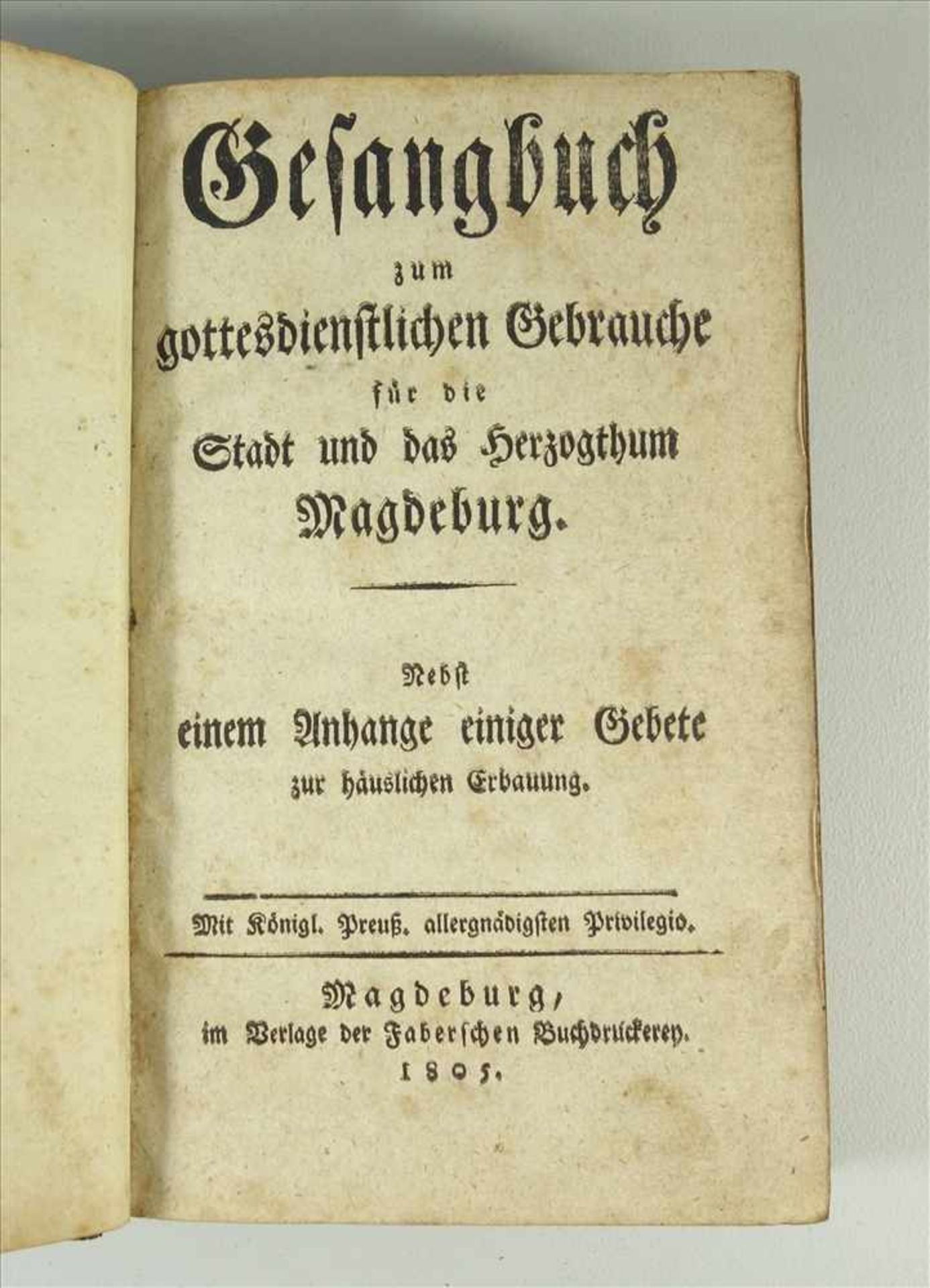 Gesangbuch zum gottesdienstlichen Gebrauche für die Stadt und das Herzogthum Magdeburg, 1805, "nebst - Image 2 of 3