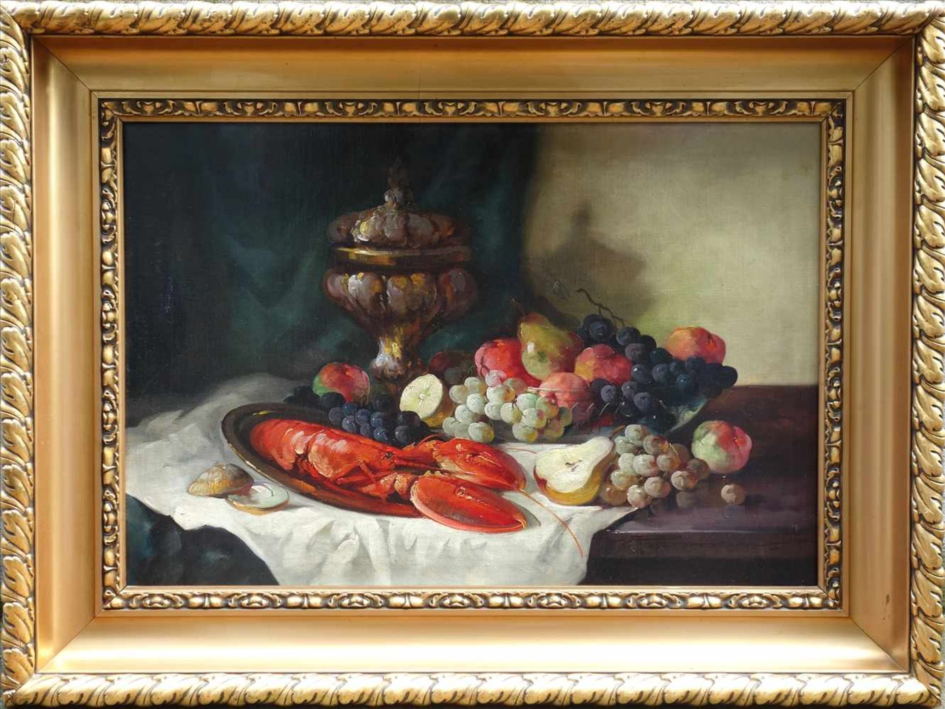 Hedwig Petermann (1877 in Mühlheim / Ruhr- 1919 Düsseldorf) "Tafelstillleben mit Hummer und Obst",