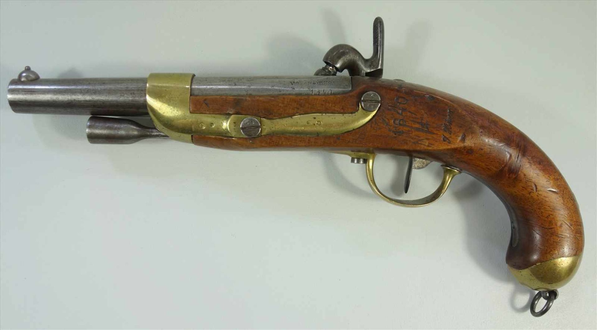 Perkussionspistole, Frankreich, Mod.1822t Bis, Kal.17.6mm, Lauflänge 190mm, gesamt 30 m, Lauf, - Bild 3 aus 5