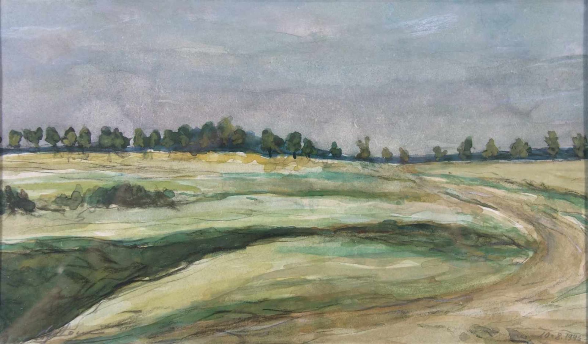 Karl-Heinz Leue "Bördelandschaft", Aquarell, signiert und datiert 1946, gerahmt, lichtes Maß HB 13*