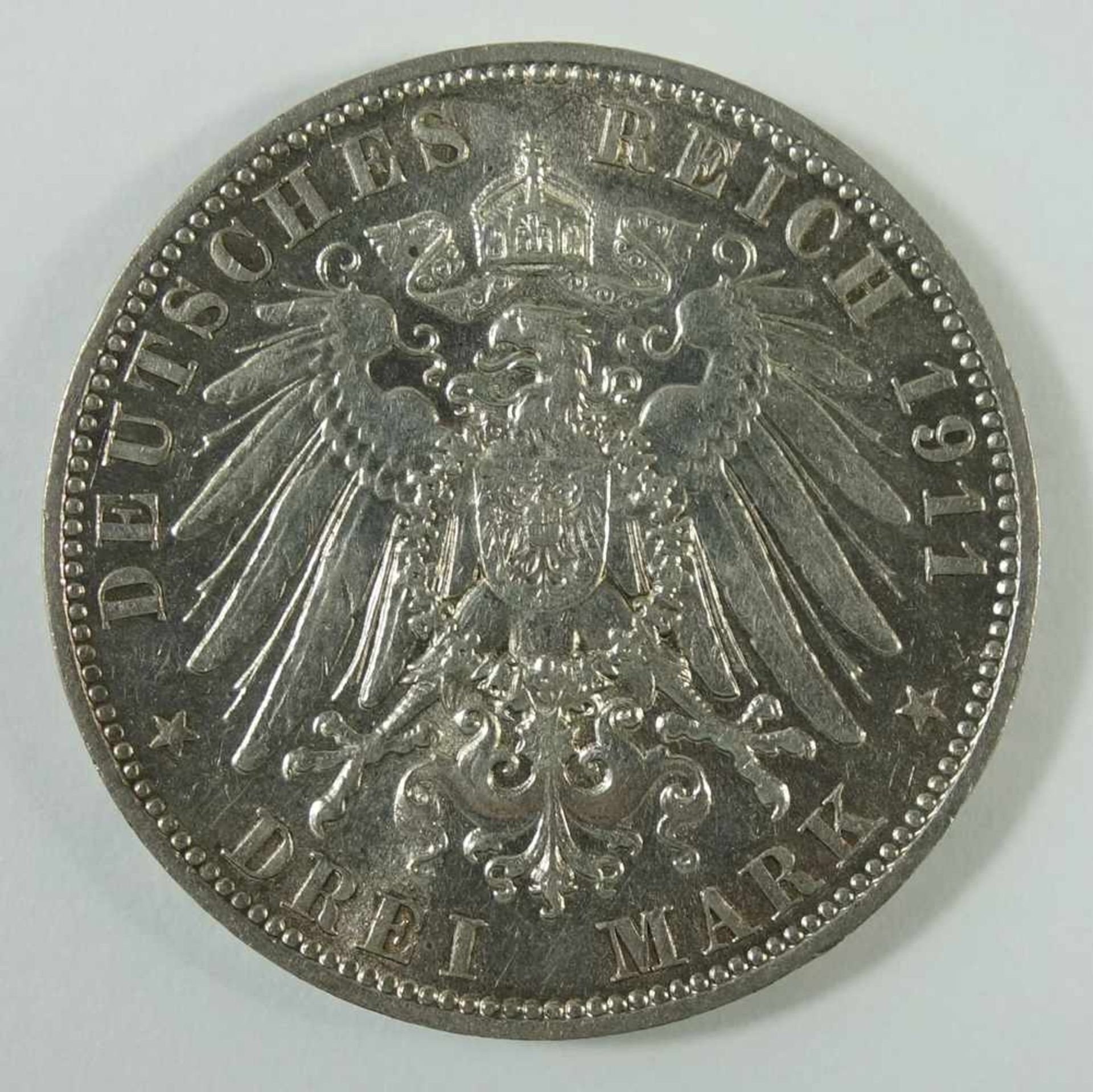 3 Mark 1911, E, "Friedrich August, König von Sachsen", Kaiserreich, 900er Silber, Gew.16,67g, ss-vz- - Image 2 of 2