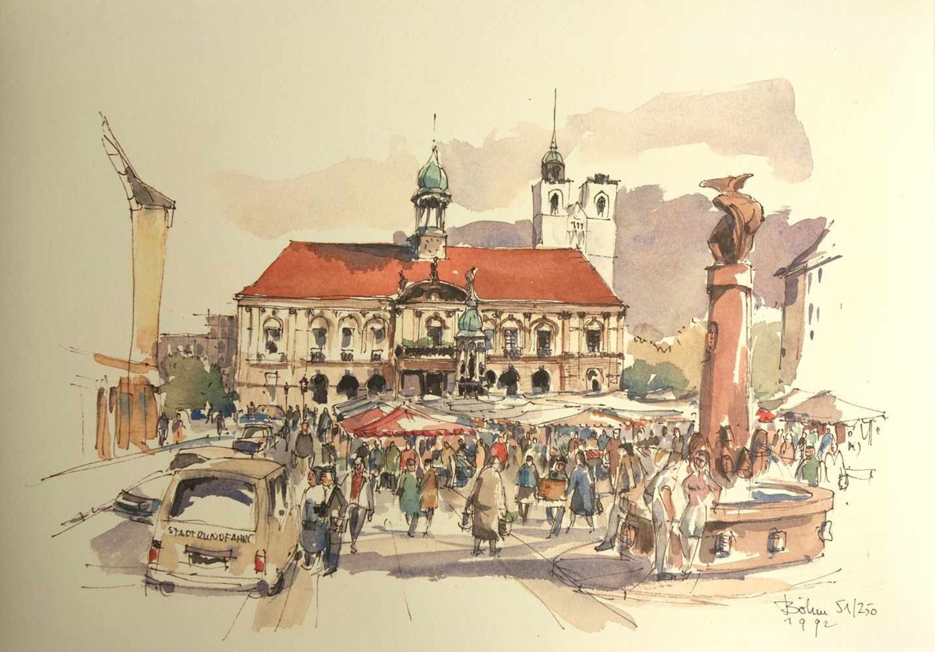 Christian Böhm, Farboffset "Alter Markt in Magdeburg", handsigniert, datiert 1992, limitiert 51/250,