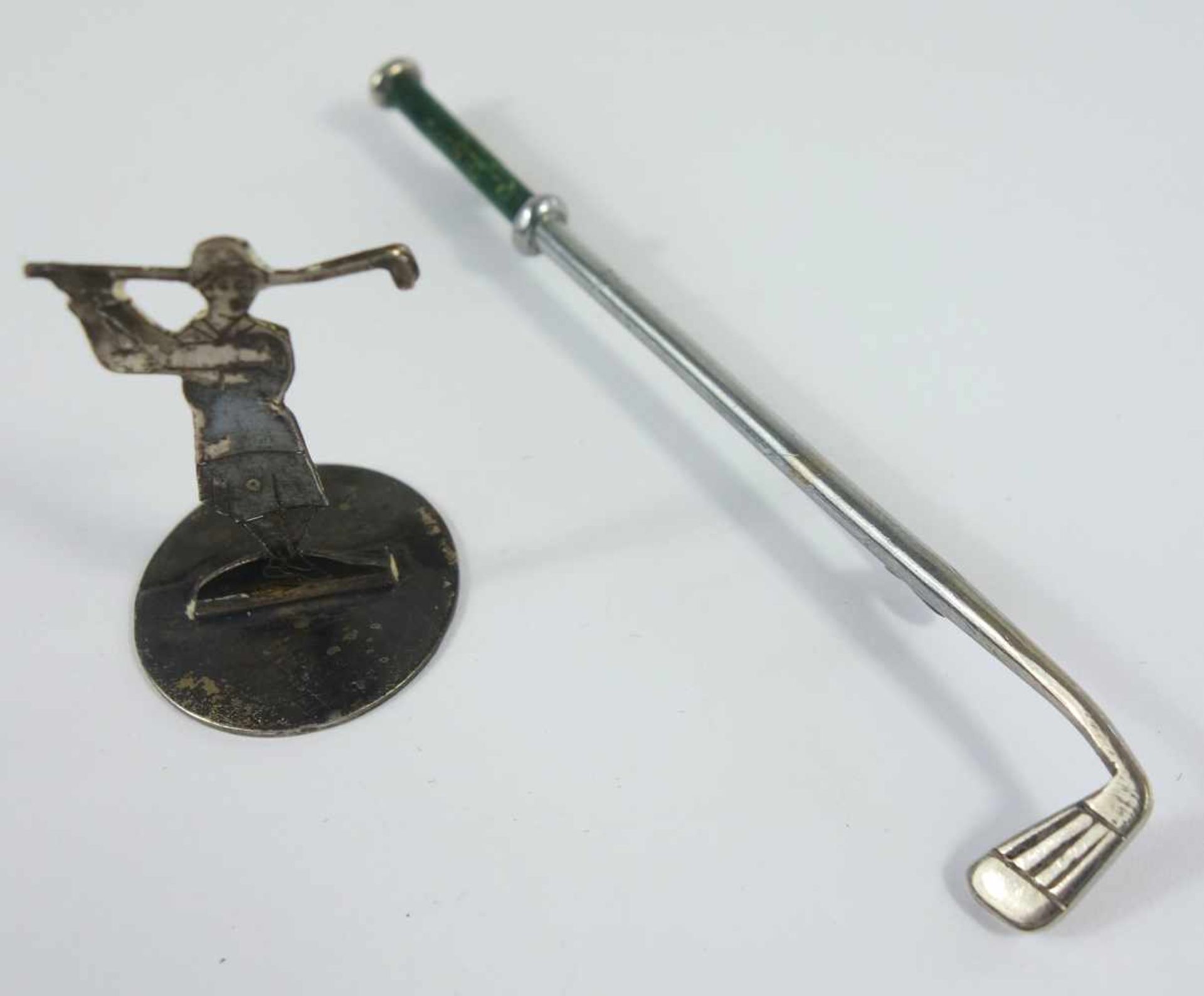 Nadel Golfschläger und kleine Golfschlägerfigur, Modeschmuck- Nadel, L.9,5cm, kleine Figur (