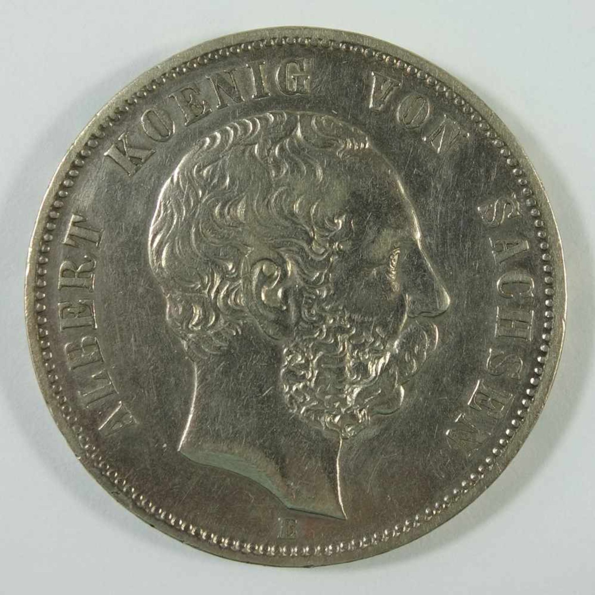 5 Mark 1875, E, "Albert, König von Sachsen", Kaiserreich, 900er Silber, kleiner Adler, Gew. 27,