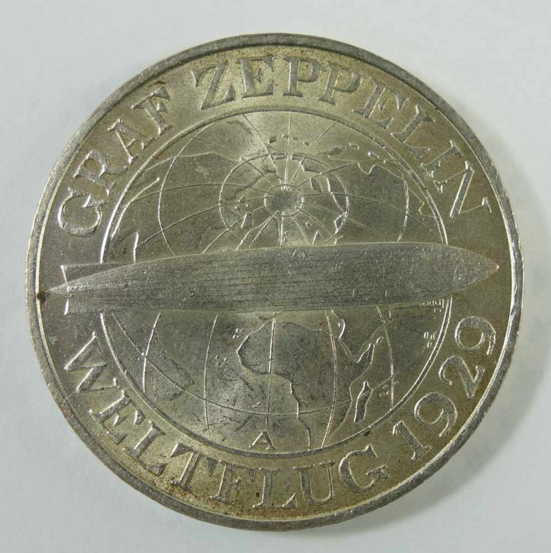 3 Mark 1930, A, "Graf Zeppelin, Weltflug 1929", Weimarer Republik, 500er Silber, Gew.15,08g, ss-