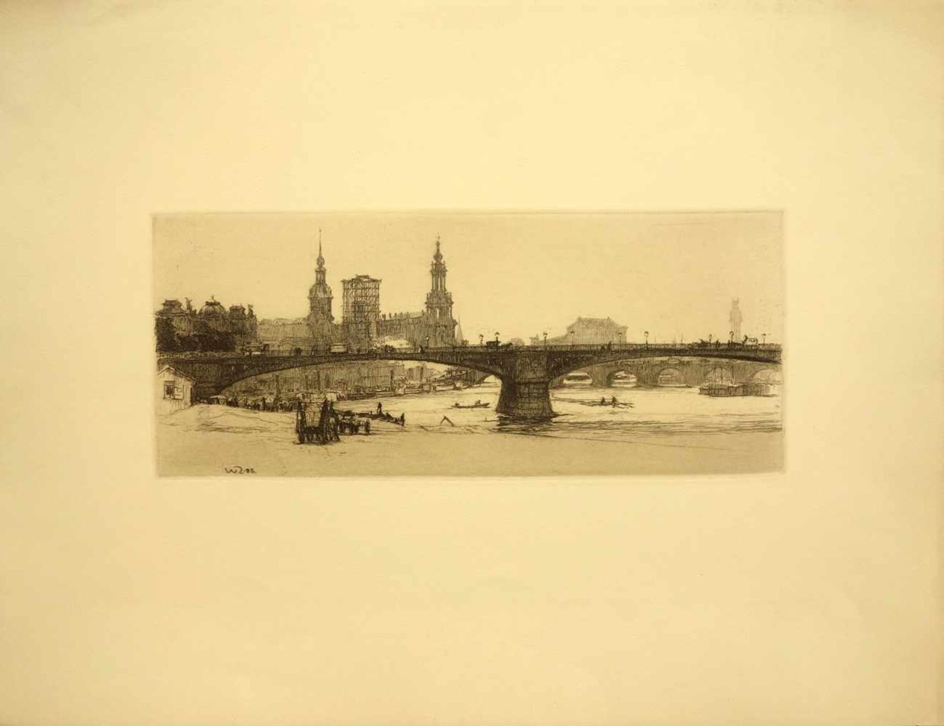 Walter Zeising (1876-1933) "Carolabrücke in Dresden", 1905, Radierung, u.l. in der Platte