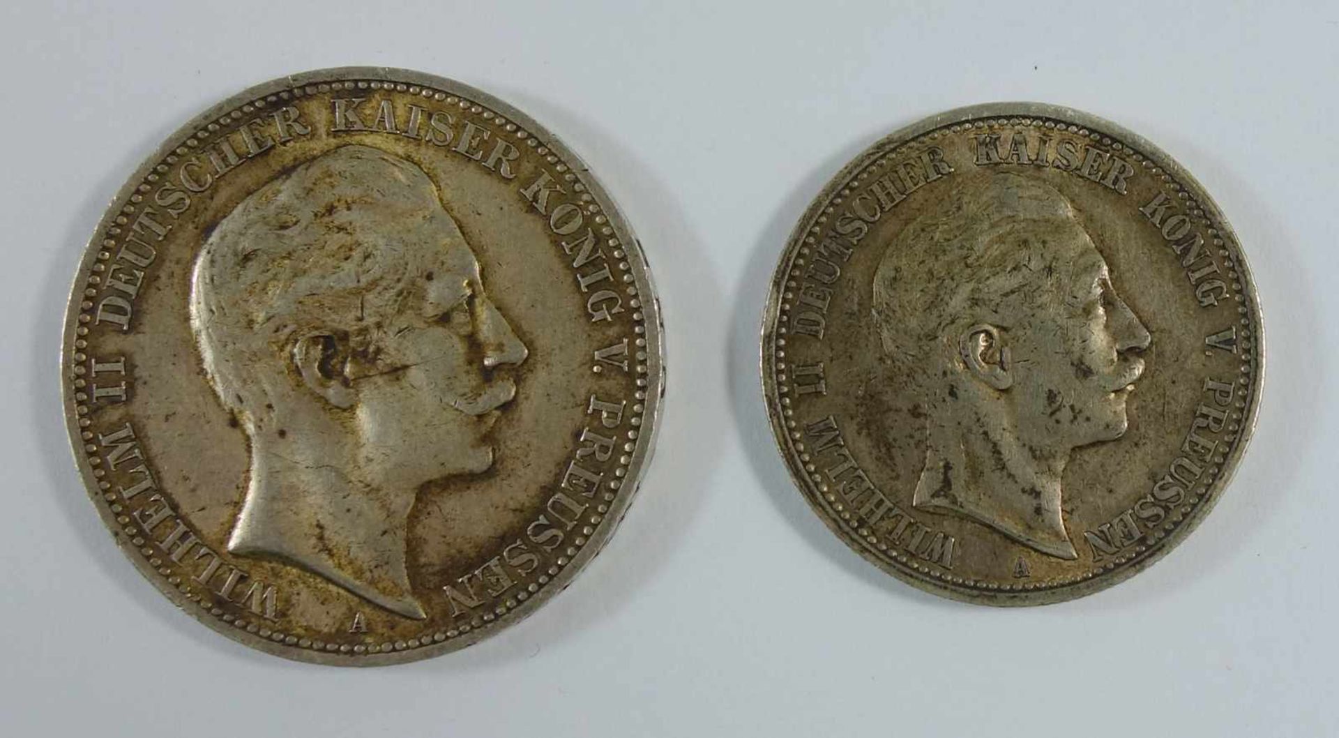 2 Mark 1911, A und 3 Mark 1912, A, Preußen, Kaiserreich, Silber, guter Zustand- - -18.00 % buyer's