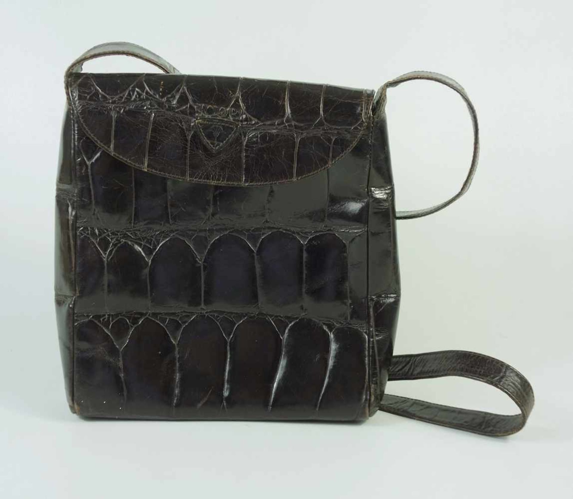 Handtasche in Krokodilsleder-Optik, JOOP!, dunkelbraun, mit Logo auf der Lasche, innen