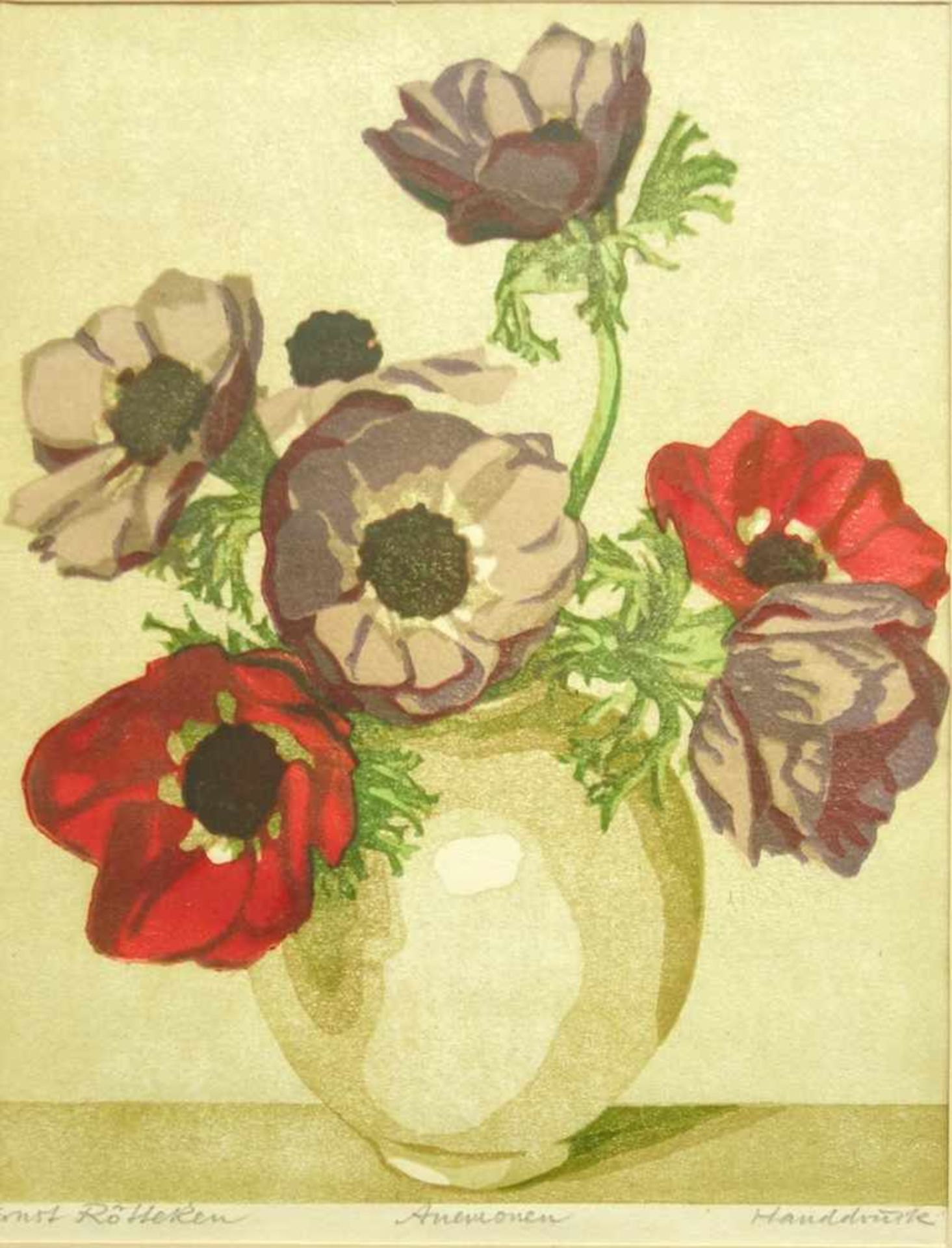 Ernst Rötteken (1882-1945), "Anemone", Farbholzschnitt, u.l. signiert, mittig betitelt, u.r. "