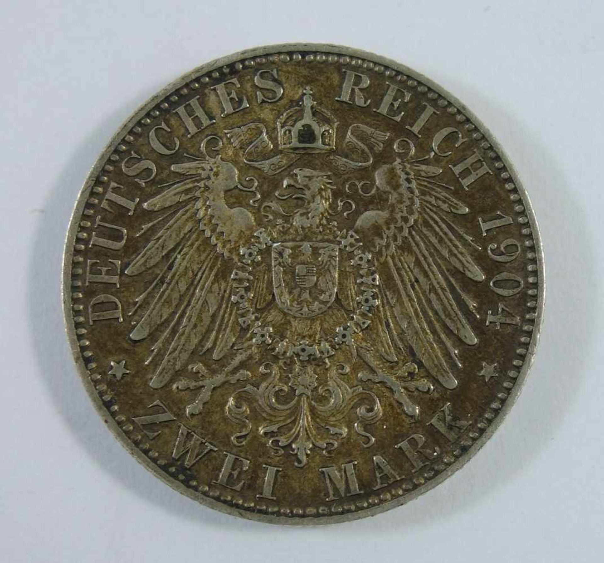 2 Mark 1904, E, Sachsen, Kaiserreich, Silber, mit Geburts-u. Sterbedatum, guter Zustand- - -18. - Bild 2 aus 2