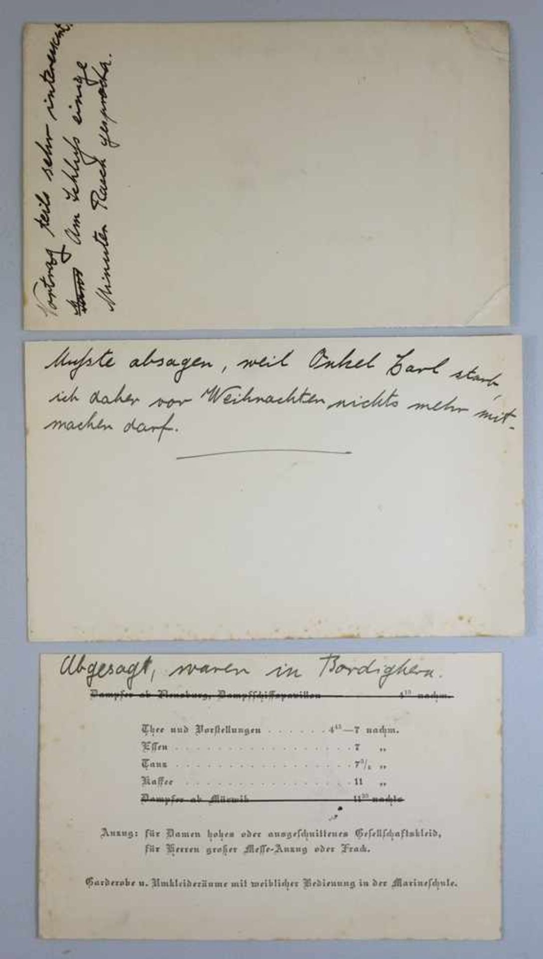 3 maritime Einladungen um 1910: Einladung zum Abendessen und Tanz vom Marine-Offizier-Kasino, - Bild 2 aus 2