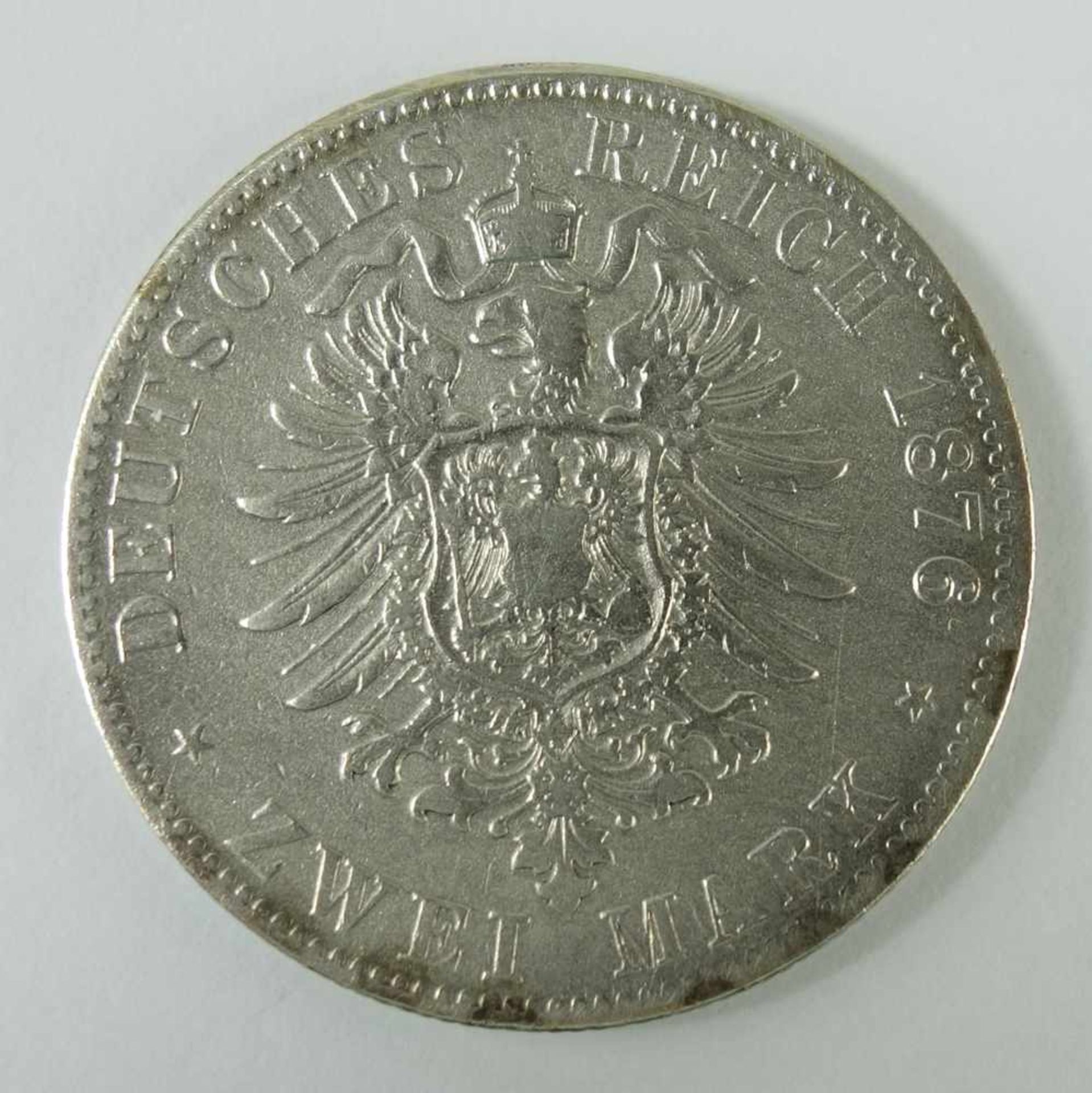 2 Mark 1876, F, "Karl, König von Württemberg", Kaiserreich, 900er Silber, Gew. 10,93g, ss-vz- - - - Image 2 of 2