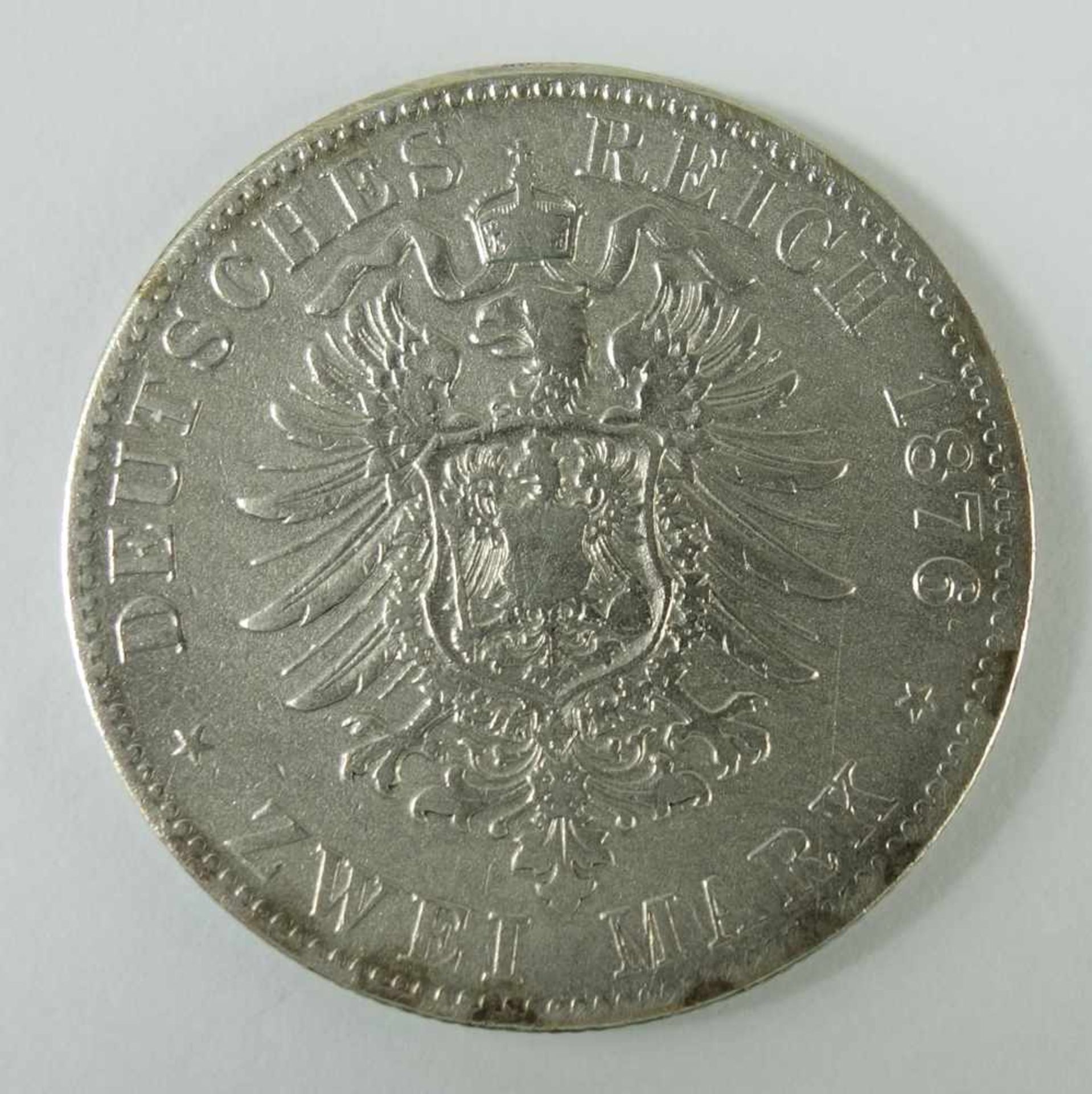 2 Mark 1876, F, "Karl, König von Württemberg", Kaiserreich, 900er Silber, Gew. 10,93g, ss-vz- - - - Bild 2 aus 2